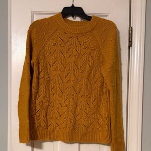 Sonoma Mustard Textured Openwork Crewneck Sweater